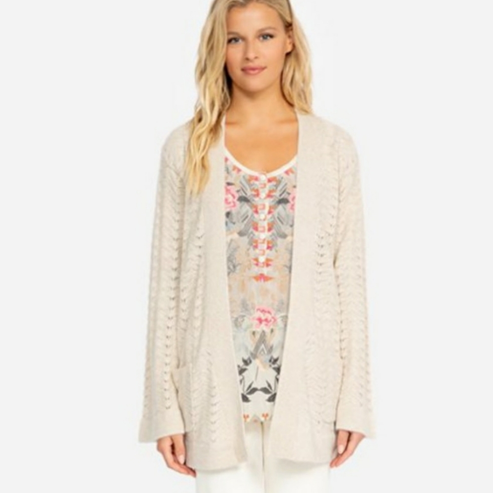 Johnny Was Camille Cashmere & Linen Kimono Cardigan Ivory SzXS